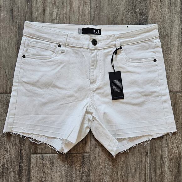 KUT From The Kloth Andrea Raw Hem Denim Shorts Women’s 8 White Fray-Cuff Summer - Picture 1 of 8